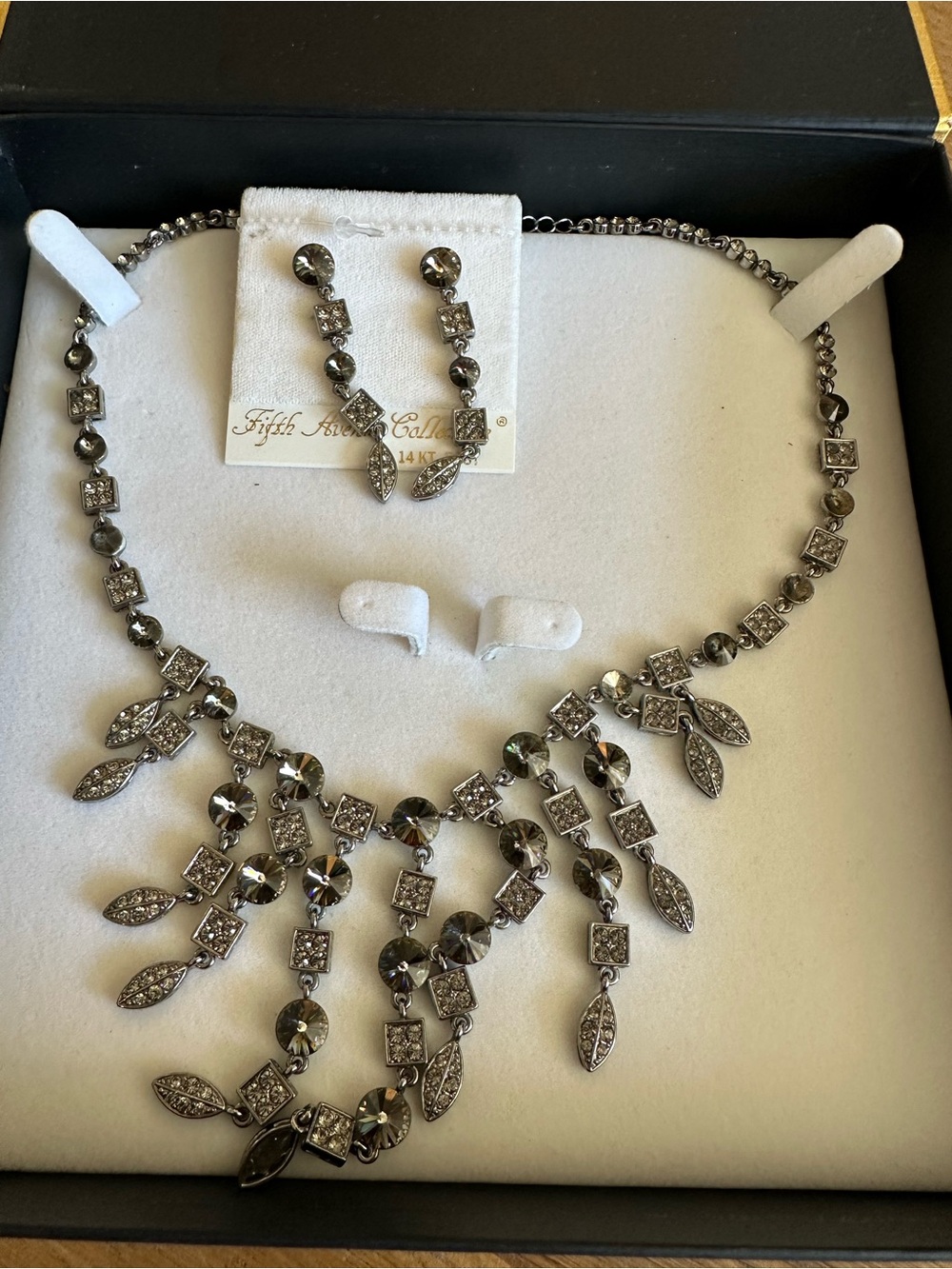 Gunmetal Crystal Fringe Statement Necklace and Drop Earrings